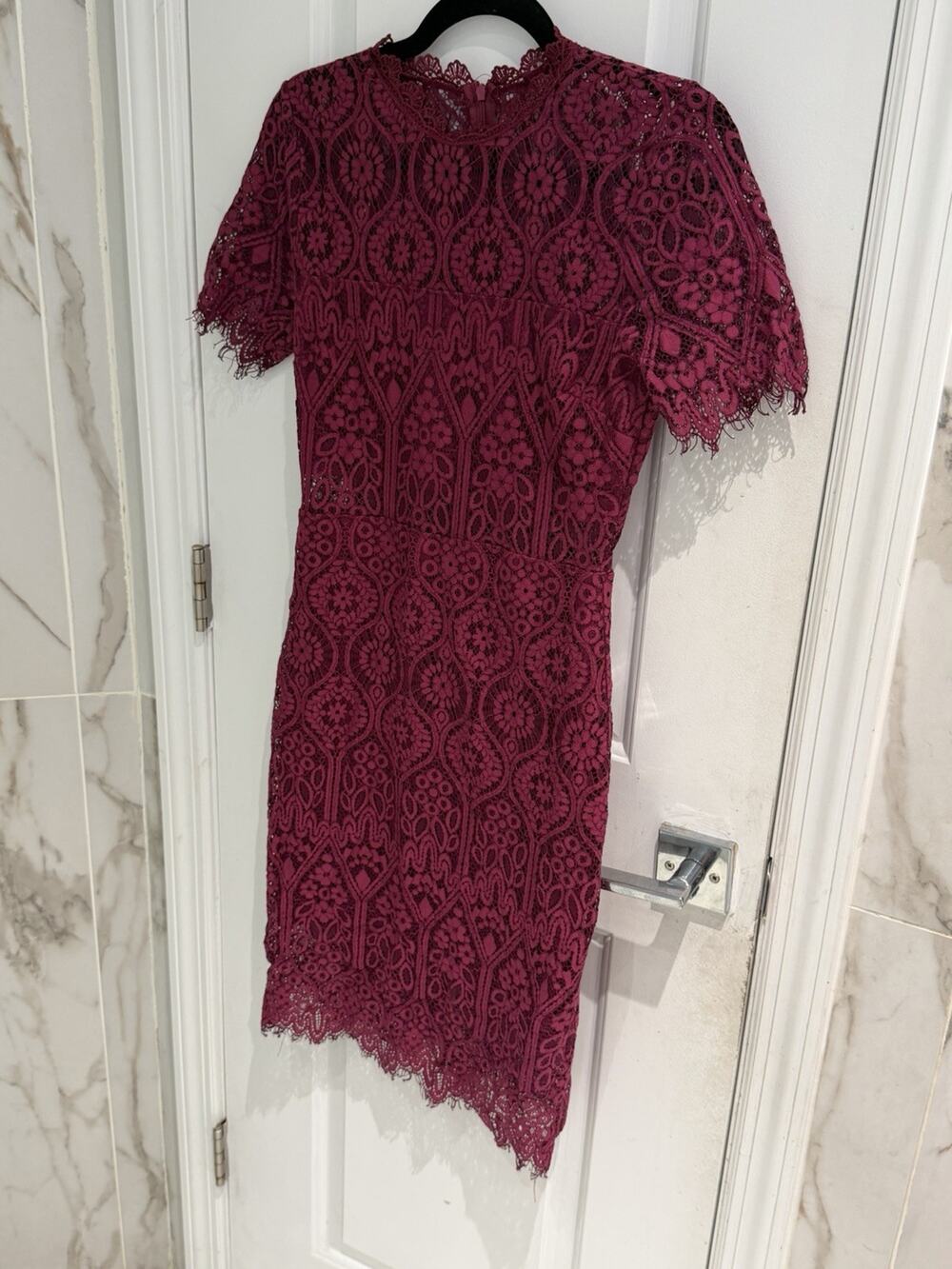 Lulus Women’s Raspberry Burgundy Crochet Lace Straight Pencil Dress Size M